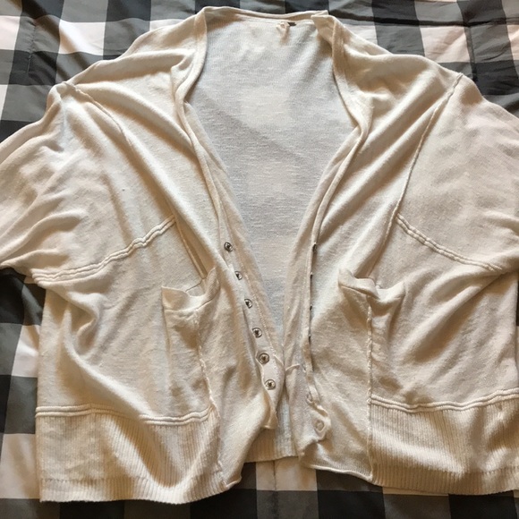 $128 FREE PEOPLE White DAYS LIKE THIS Oversized Cardigan Shrug Batwing Sweater M - Picture 10 of 15